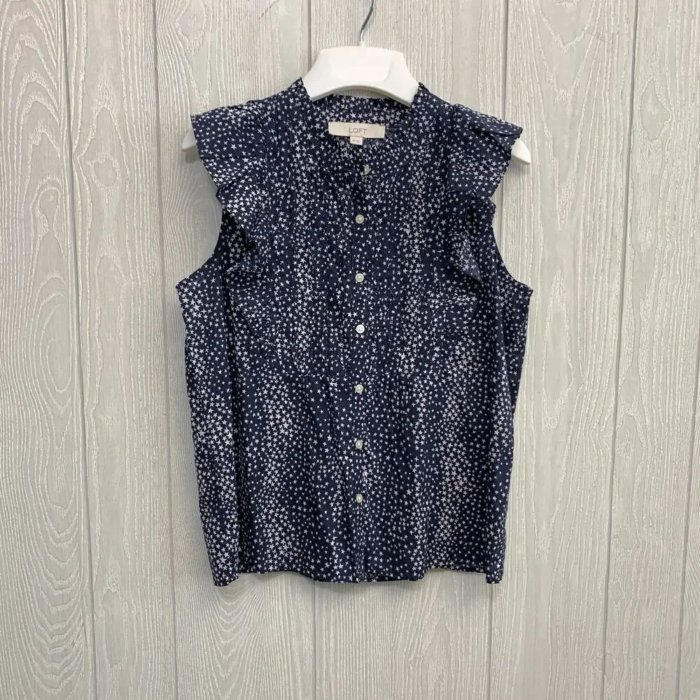 LOFT Blue Star Sleeveless Top XS NWT - Picture 3 of 7